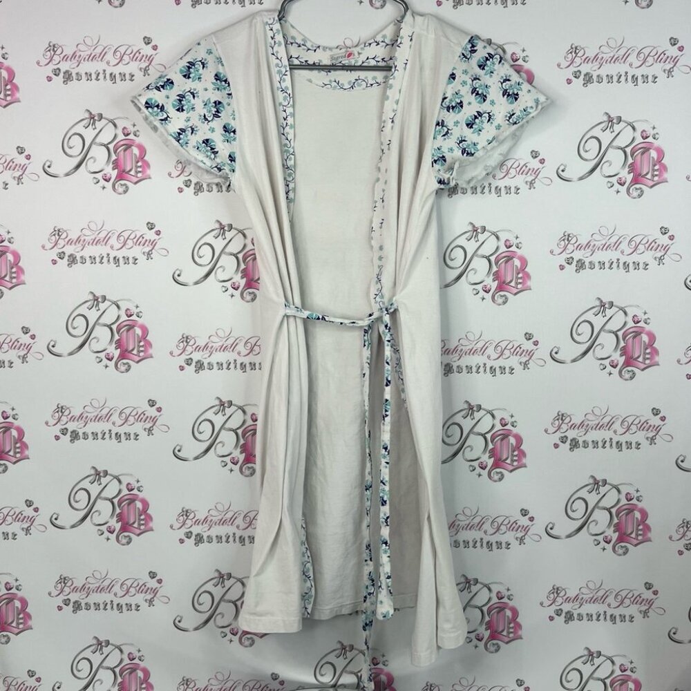 Segred robe cardigan kimono short sleeves Floral Trim Cream Top long belted